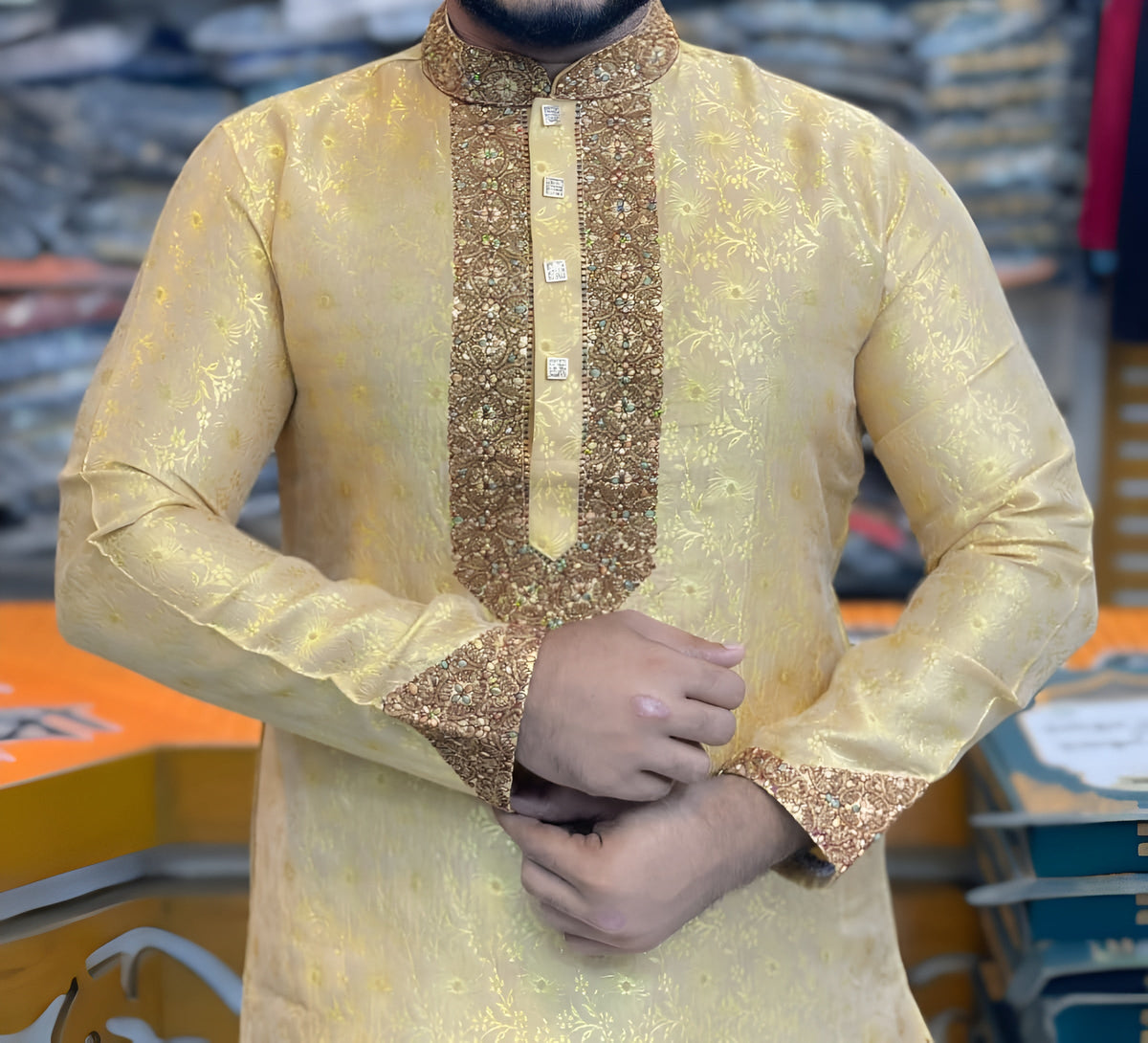 প্রিমিয়াম লাক্সারি কাতান পার্টি পাঞ্জাবি - এক্সক্লুসিভ এমব্রয়ডারি ডিজাইন